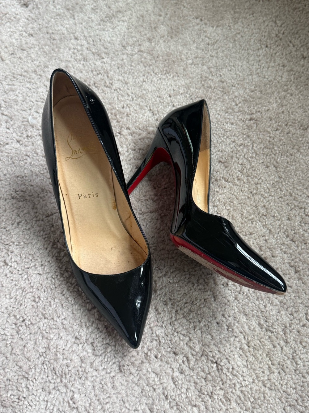Christian Louboutin Black Patent Leather Pointed Toe Pumps with Red Soles